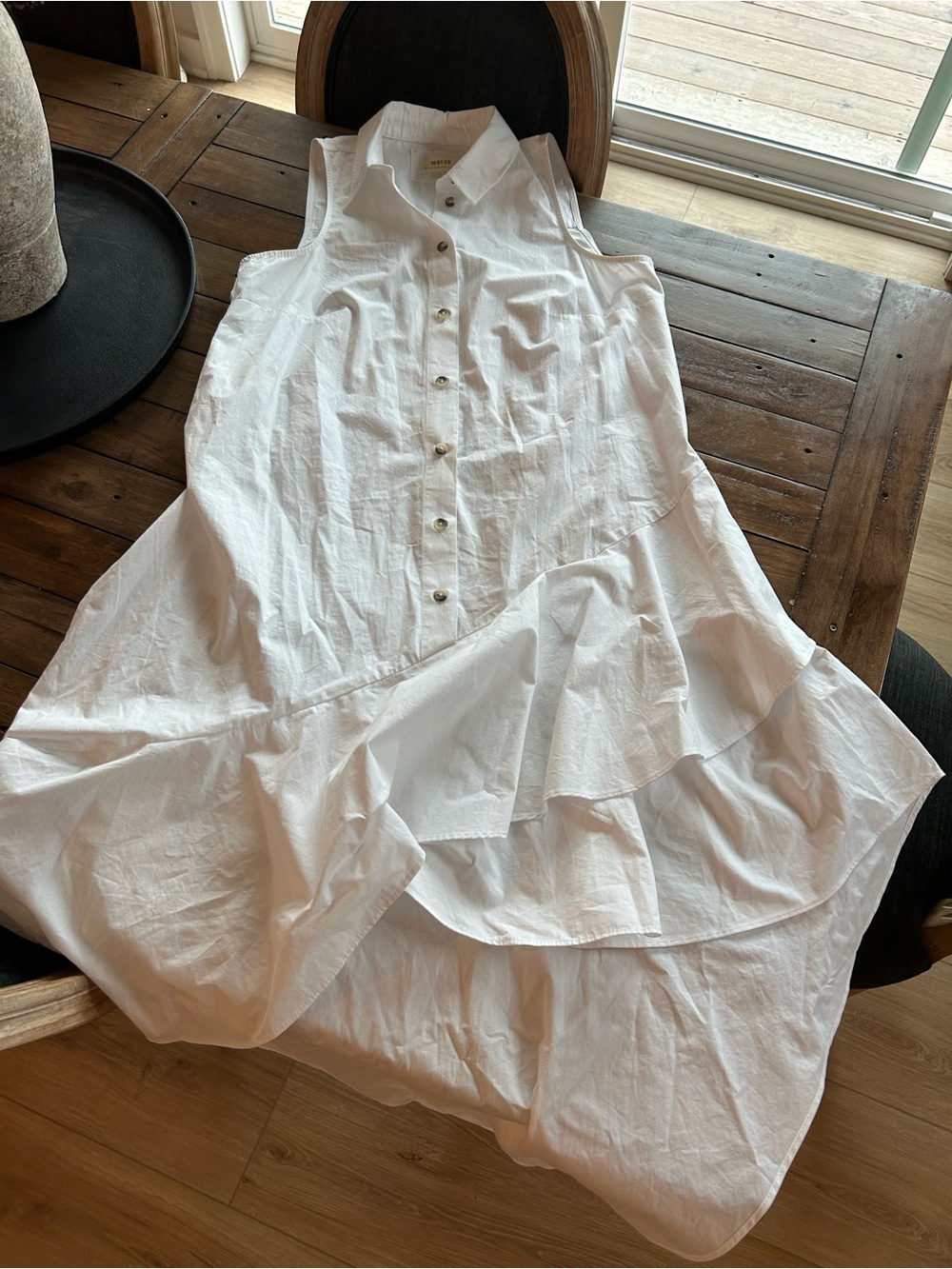Anthropologie Maeve Sleeveless Button Down Tiered Ruffle White Midi Dress S